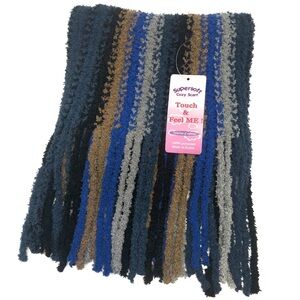 Supersoft Cozy Chenille Knit Winter Scarf - Grey Blue Black Brown Striped